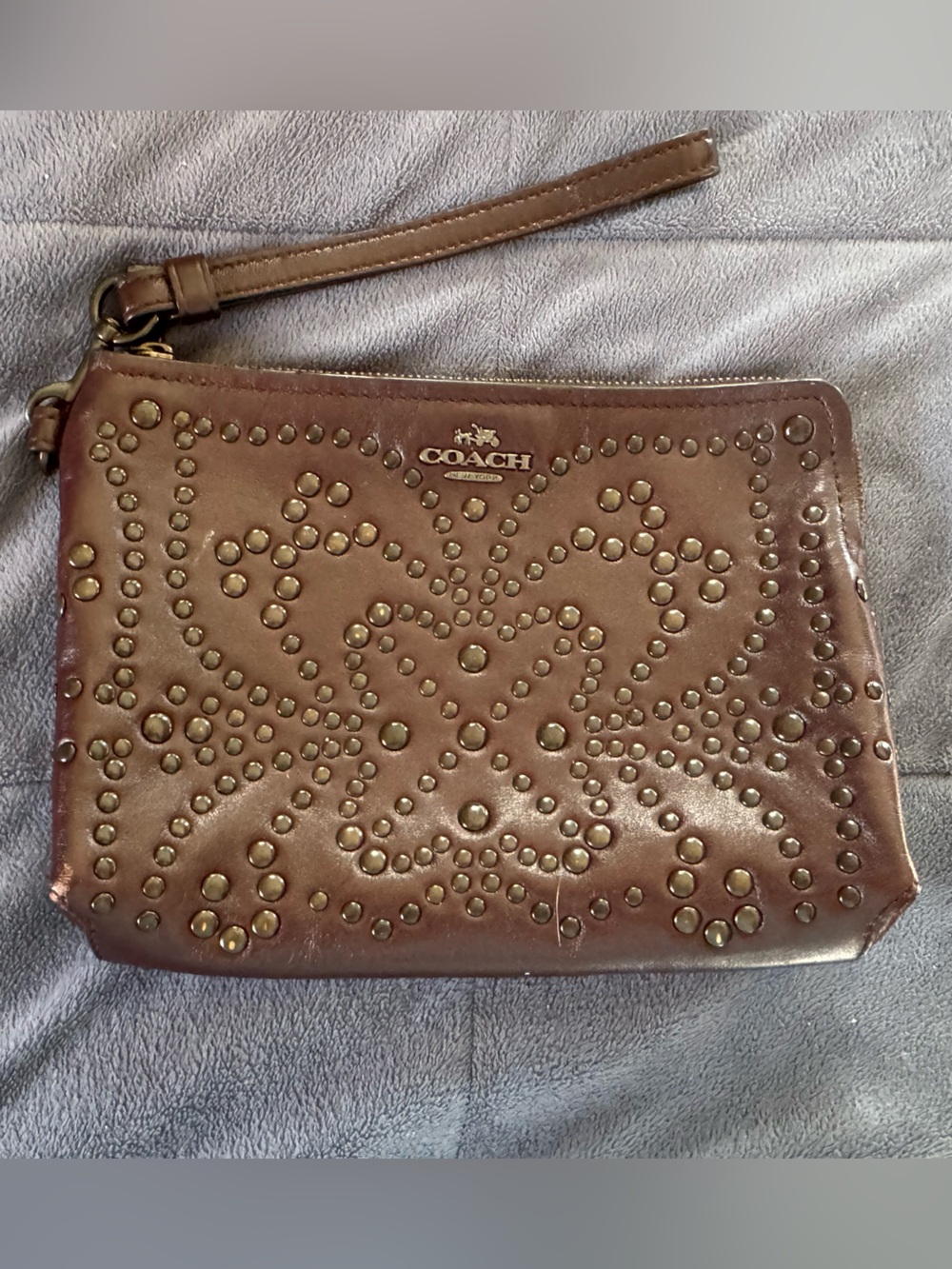 Coach Brown Studded Leather Wristlet Clutch